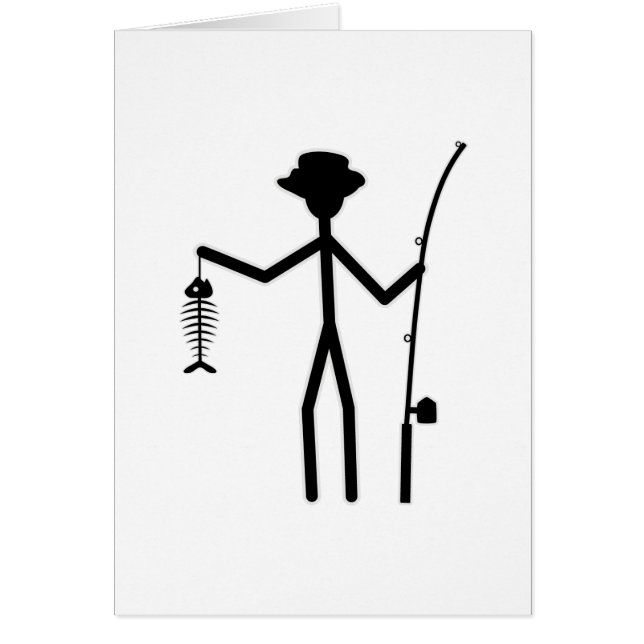 Finny Fisherman Stick figur Holding Fish Bones Hälsningskort (Framsidan)