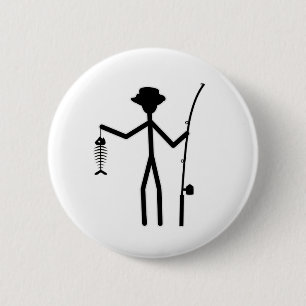 Finny Fisherman Stick figur Holding Fish Bones Knapp