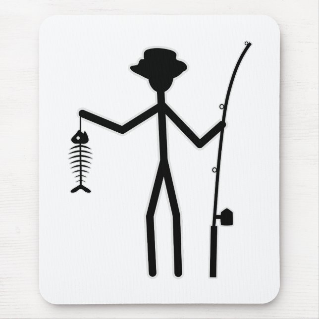 Finny Fisherman Stick figur Holding Fish Bones Musmatta (Framsidan)