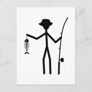 Finny Fisherman Stick figur Holding Fish Bones Vykort