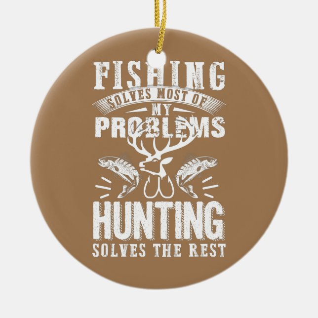 Finny Fishing and Hunting Gift-jul Humor Julgransprydnad Keramik (Framsidan)