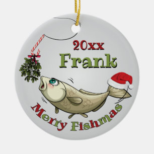 Finny Fishjul - Merry Fishmas Mistletoe Julgransprydnad Keramik