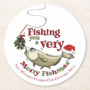 Finny Fishjul - Merry Fishmas Mistletoe Underlägg Papper Rund