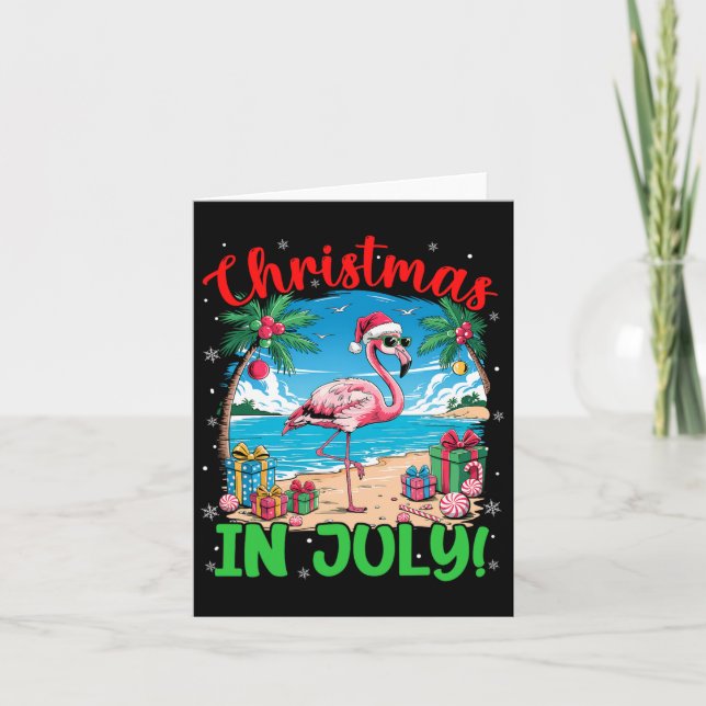 Finny Flamingo Santa Hat jul i juli Beach S Kort (Framsida)