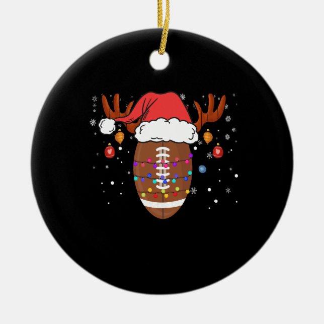 Finny Football Reindeer Santa Hat jul Julgransprydnad Keramik (Framsidan)