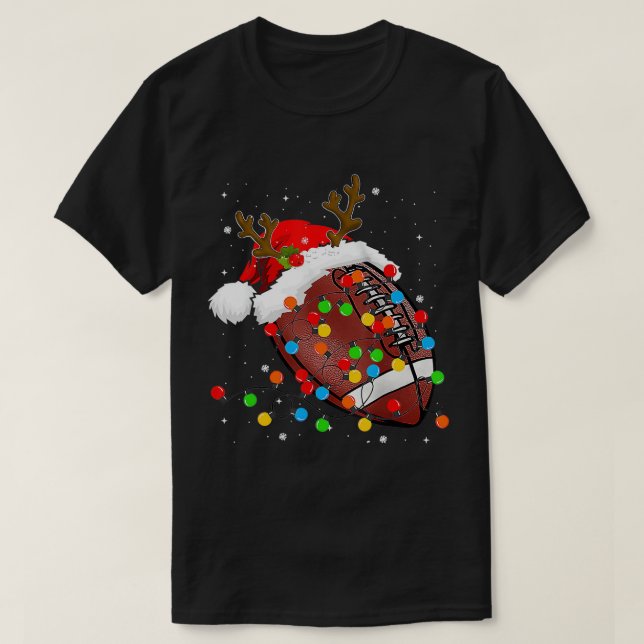 Finny Football Reindeer Santa Hat-julvinter T Shirt (Design framsida)