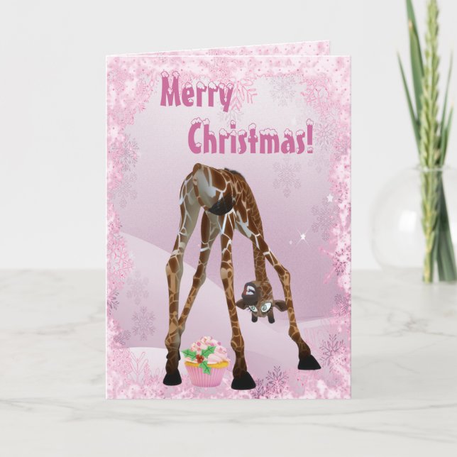 Finny Giraffe & Rosa Cupkaka-julkort Helgkort (Framsida)