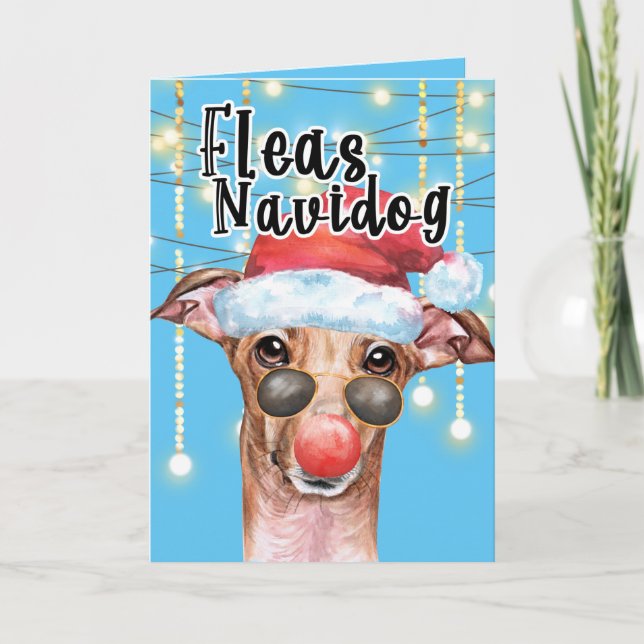 Finny Greyhound Santa hund juls loppas navidog Kort (Framsida)