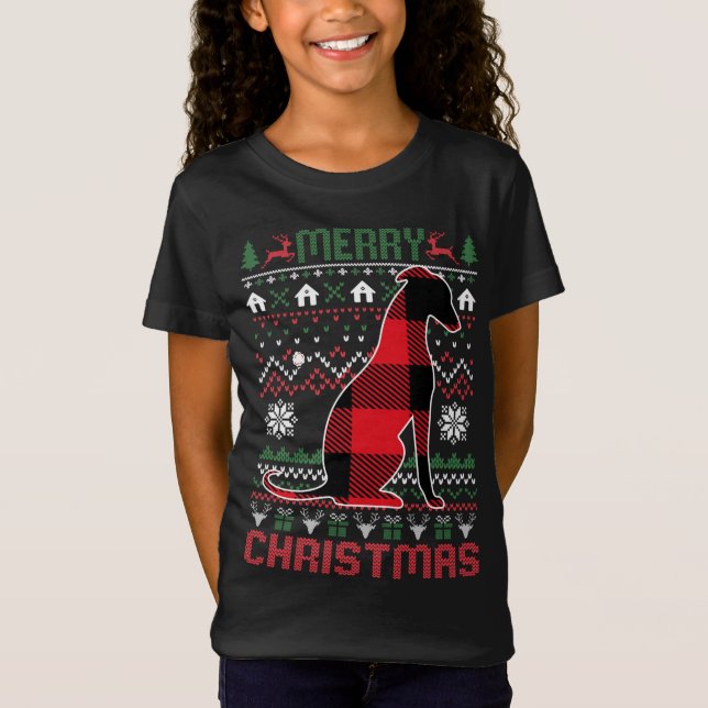 Finny Greyhound Ugly jul Red Plad Ljus Swe T Shirt (Framsida)