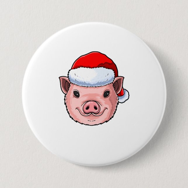 Finny Gris Santa Hat Piggy-julgåva Knapp (Framsida)