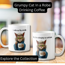 Finny Grumpy Cat in a Robe and Coffee Cat Kaffemugg