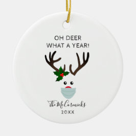 Finny jul 2020: Reindeer Wearing Ansikte Mask Julgransprydnad Keramik