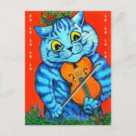 Finny jul Cat Holly & Violin Fal-La-La-La-La Vykort