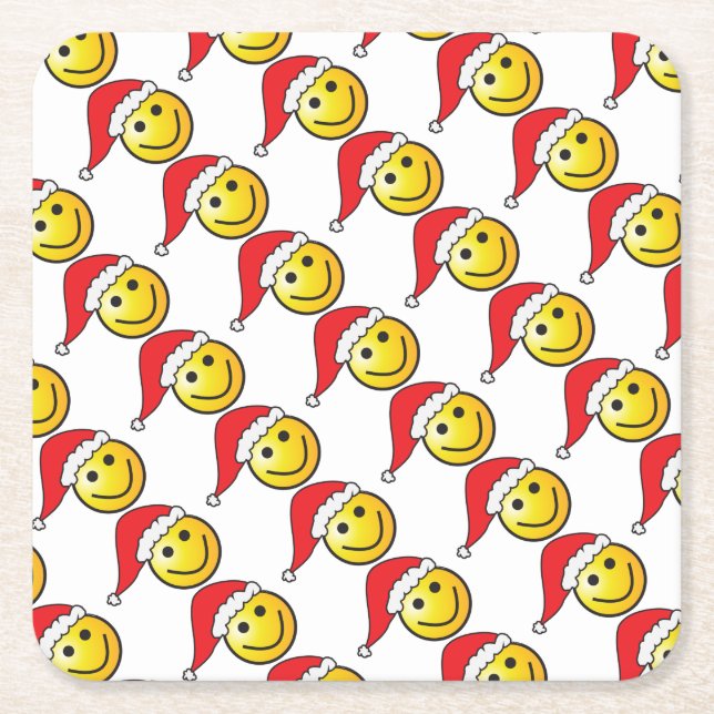 Finny jul Emoji Santa Hat Mönster Underlägg Papper Kvadrat (Framsidan)