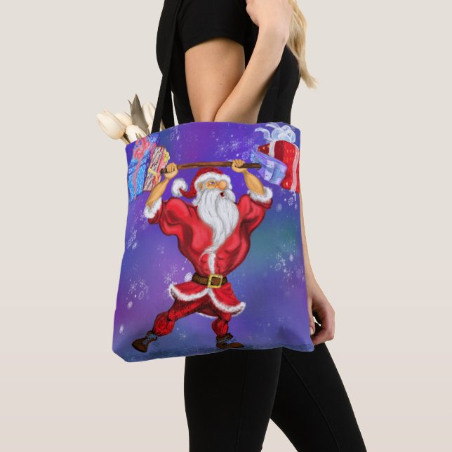 Finny jul Tote Bag Bodybyggder Santa Gift Tygkasse (Närbild)