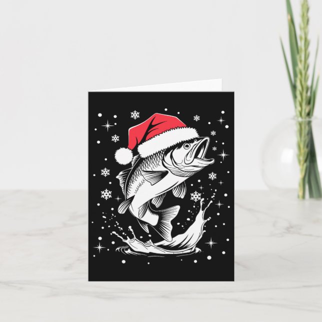 Finny Julafton Santa Hat Fish Jul Fishing Kort (Framsida)