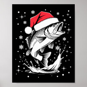 Finny Julafton Santa Hat Fish Jul Fishing Poster