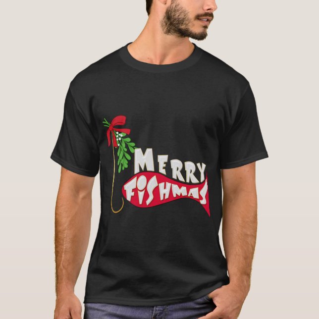 Finny julfiske - Merry Fishmas T-shirt (Framsida)
