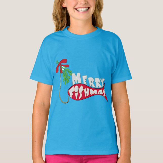 Finny julfiske - Merry Fishmas T-shirt (Framsida)