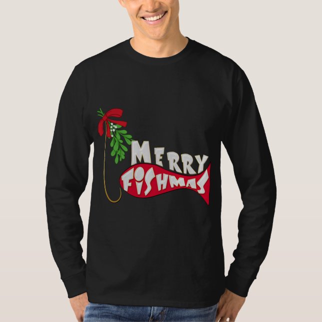 Finny julfiske - Merry Fishmas T Shirt (Framsida)