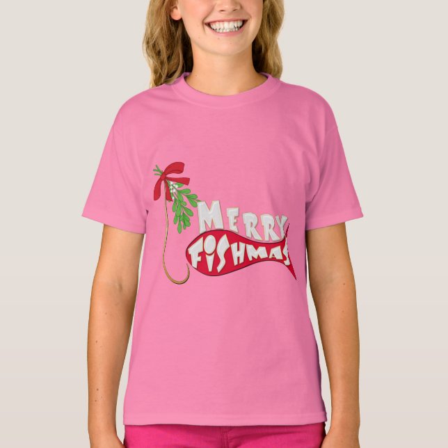 Finny julfiske - Merry Fishmas Tee Shirt (Framsida)