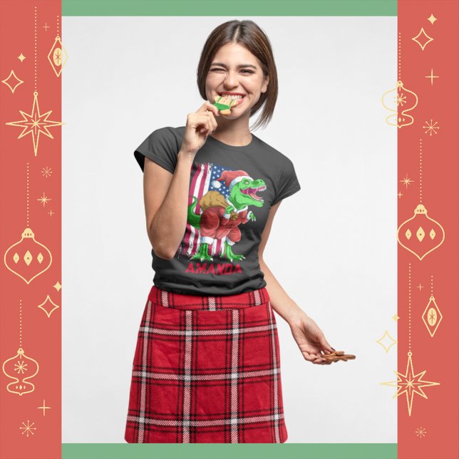 Finny jultomten Rex Tyrannosaurus Julafton T Shirt (Front)