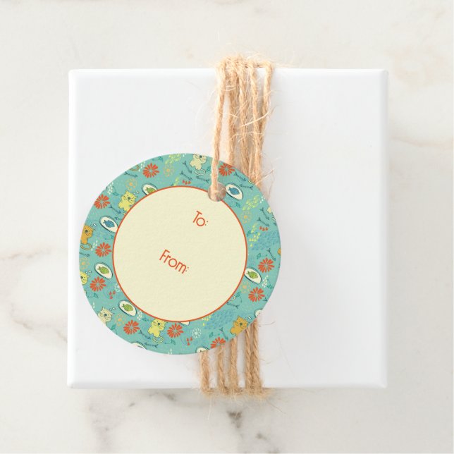 Finny Katt och Fisk Gåvor Etiketter (På plats)