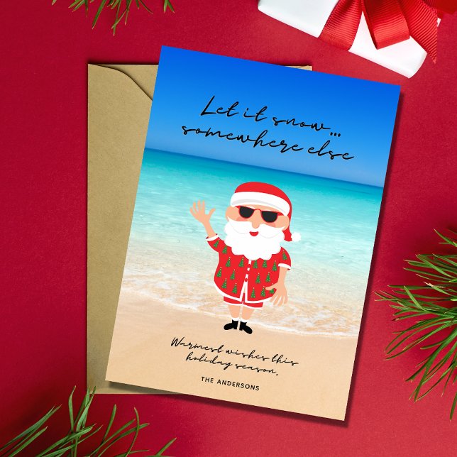 Finny Låt det snöa Florida Santa Beach-jul Julkort (Funny Let it Snow Florida Santa Beach Christmas Holiday Card)