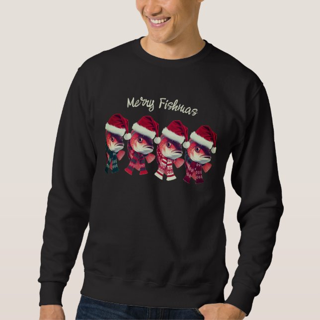 Finny Merry Fishmas - svart julfiske Lång Ärmad Tröja (Framsida)