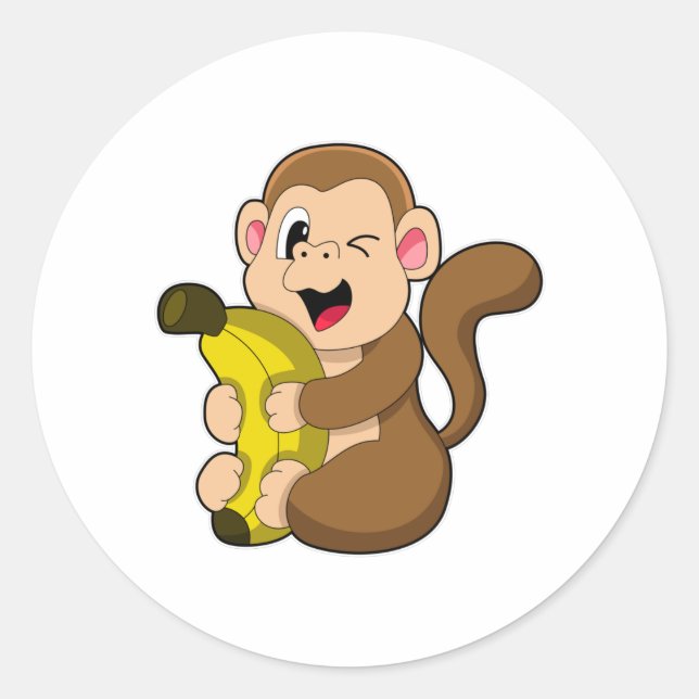 Finny Monkey med Banana Runt Klistermärke (Framsida)