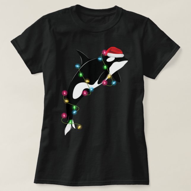 Finny Orca Killer Whale Santa Hat-julhavet T Shirt (Design framsida)