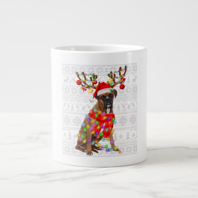 Finny Reindeer Boxer Hund jul Ljus Jumbo Mugg (Framsidan)