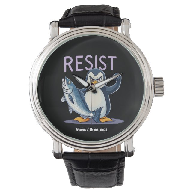 Finny Resistens Penguin-protesten mot tariffer Armbandsur (Framsida)