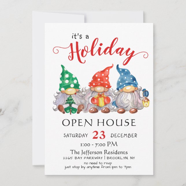 Finny Santa Gnomes jul - Helgdag Open House Inbjudningar (Framsida)