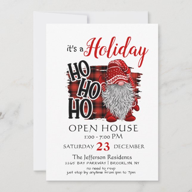 Finny Santa Gnomes jul - Helgdag Open House Inbjudningar (Framsida)