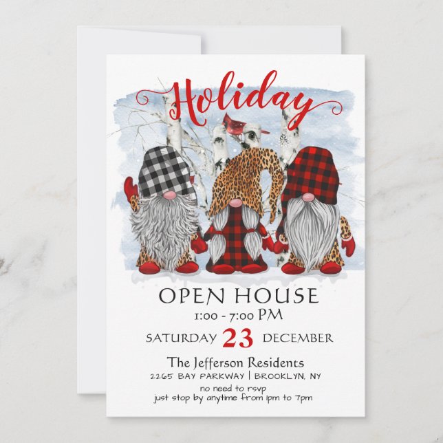 Finny Santa Gnomes jul - Helgdag Open House Inbjudningar (Framsida)