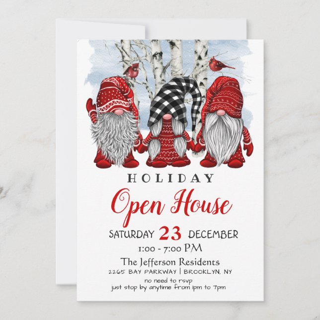 Finny Santa Gnomes jul - Helgdag Open House Inbjudningar (Framsida)