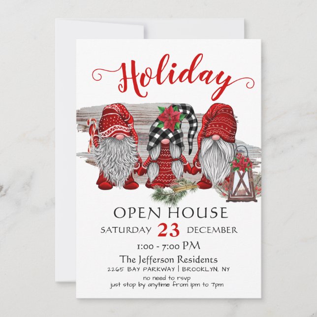 Finny Santa Gnomes jul - Helgdag Open House Inbjudningar (Framsida)