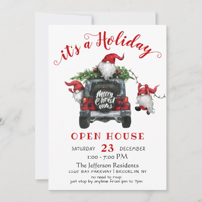 Finny Santa Gnomes jul - Helgdag Open House Inbjudningar (Framsida)