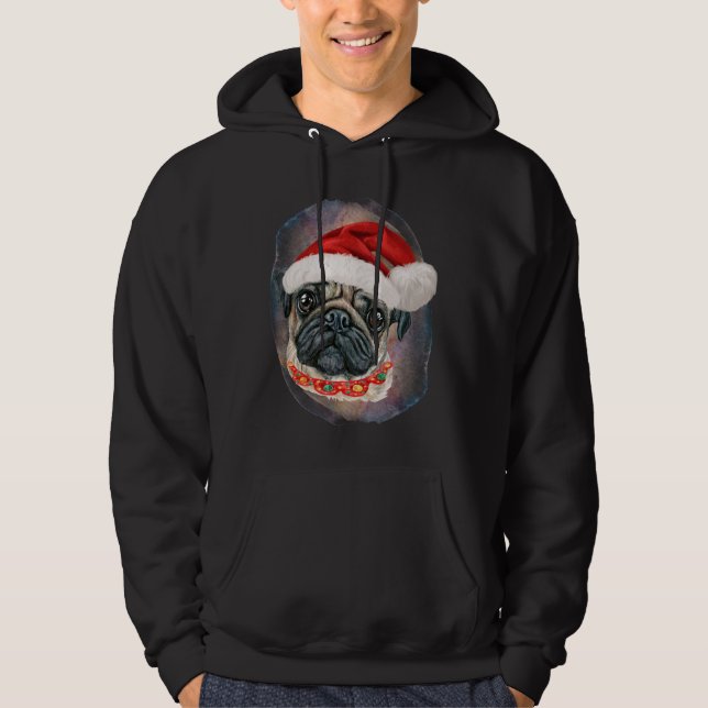 Finny Santa Pug Hund jul Hoodie (Framsida)