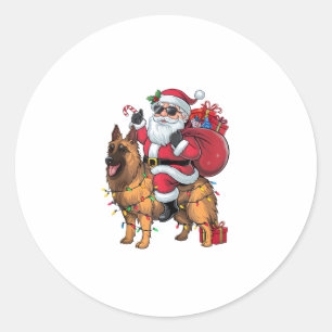 Finny Santa Riding German Shepherd Hund jul Runt Klistermärke