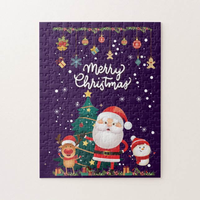 Finny Santa, Snögubbe, Reindeer God jul Pussel (Vertikal)