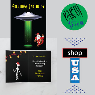 Finny Santa 🎅 🛸 UFO julhälsningskort Tack Kort