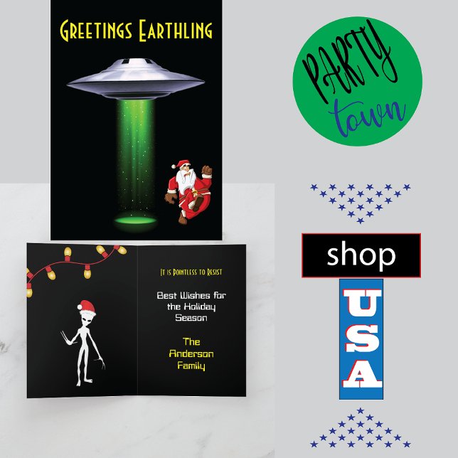 Finny Santa 🎅 🛸 UFO julhälsningskort Tack Kort (Skapare uppladdad)