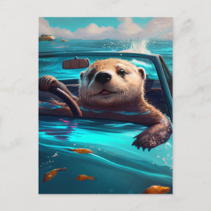 Finny Sea Otter-körning på vykort Vatten