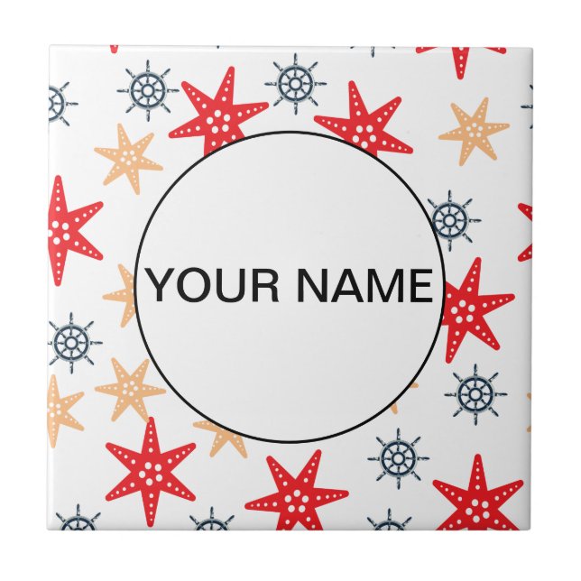 Finny Seastar och styrhjul Mönster Kakelplatta (Framsidan)