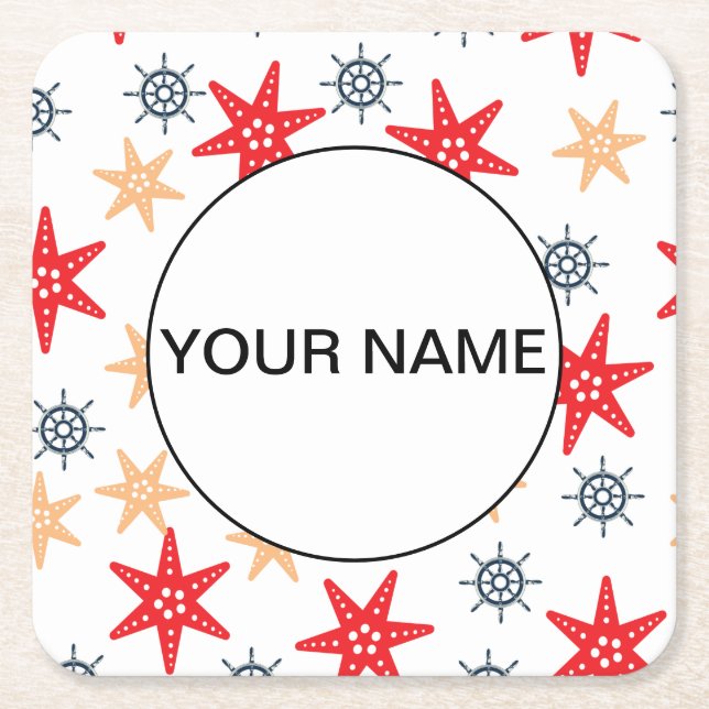 Finny Seastar och styrhjul Mönster Underlägg Papper Kvadrat (Framsidan)
