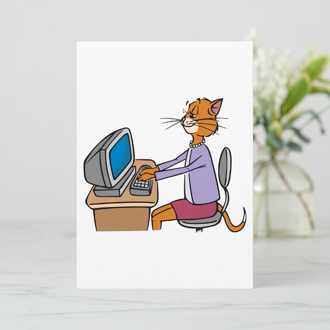 Finny sekreterare Cat Tecknad Kontors humor Inbjudningar (Skapare uppladdad)