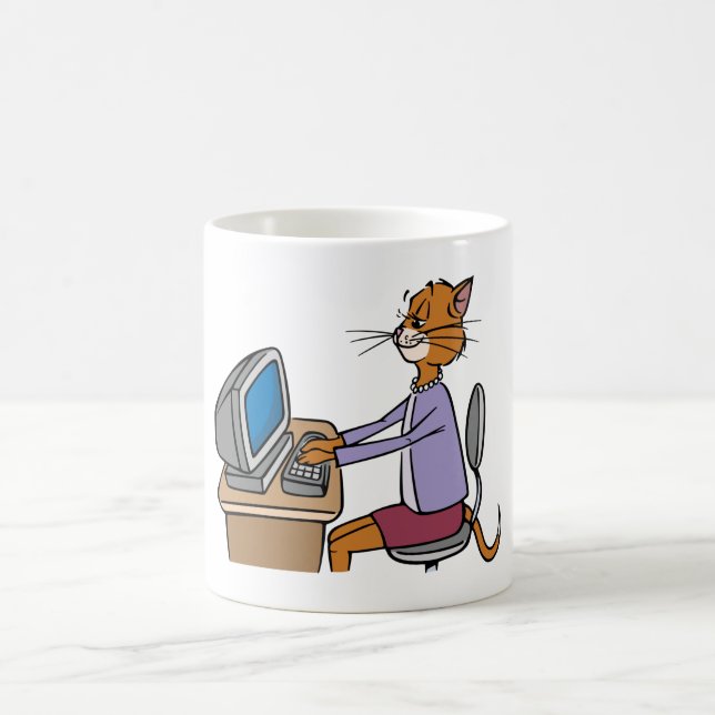 Finny sekreterare Cat Tecknad Kontors humor Kaffemugg (Center)