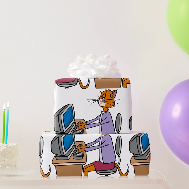 Finny sekreterare Cat Tecknad Kontors humor Presentpapper (Skapare uppladdad)